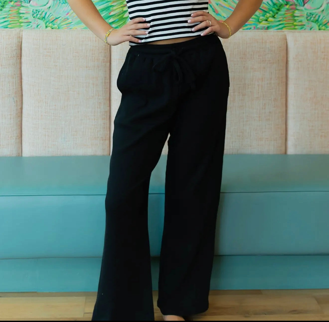 LULU MAC WAFFLE PANTS BLK