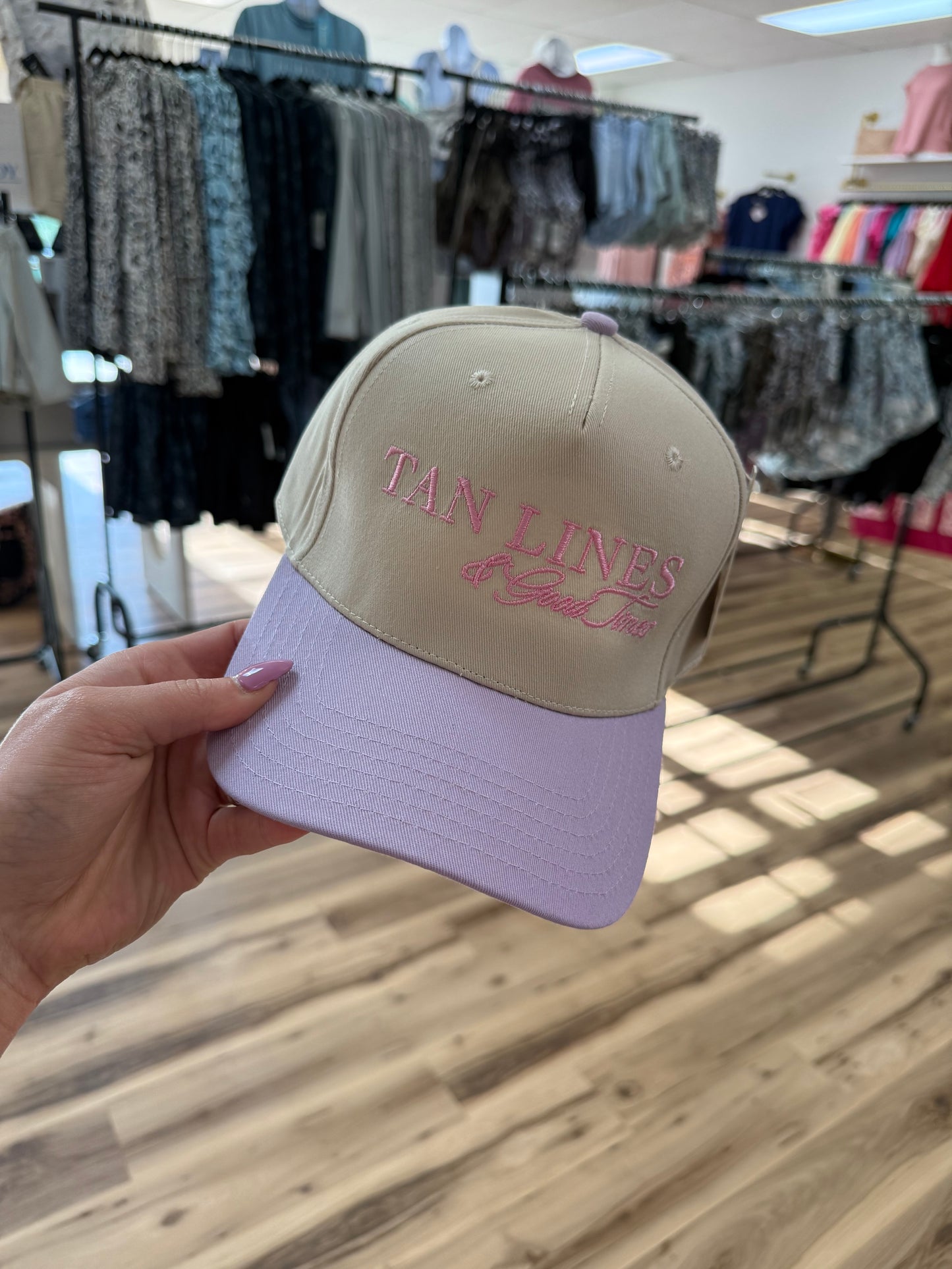 TAN LINES & GOOD TIMES LIGHT PURPLE/TAN TRUCKER HAT