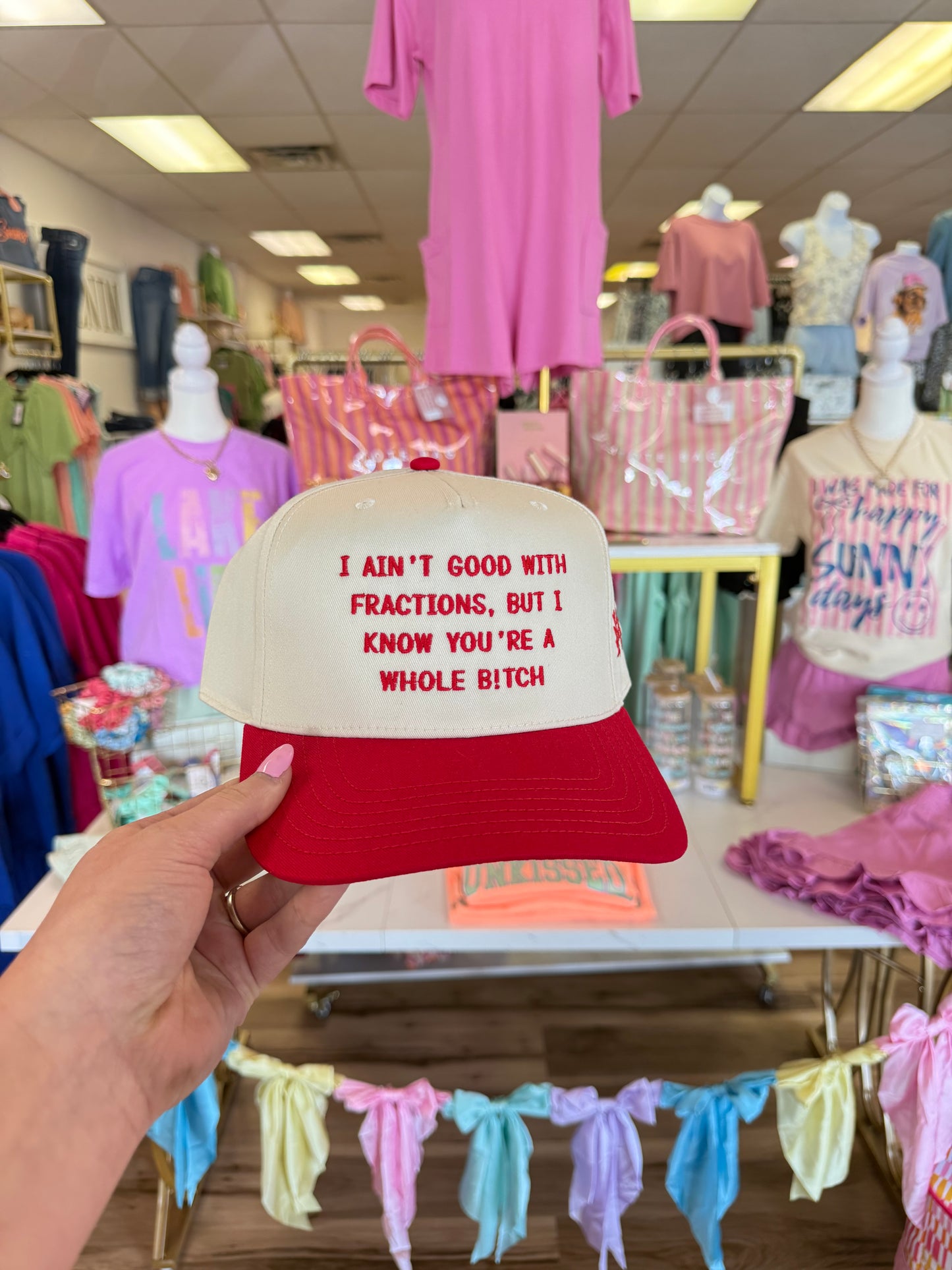 I AIN’T GOOD WITH FRACTIONS TRUCKER HAT RED/NATURAL