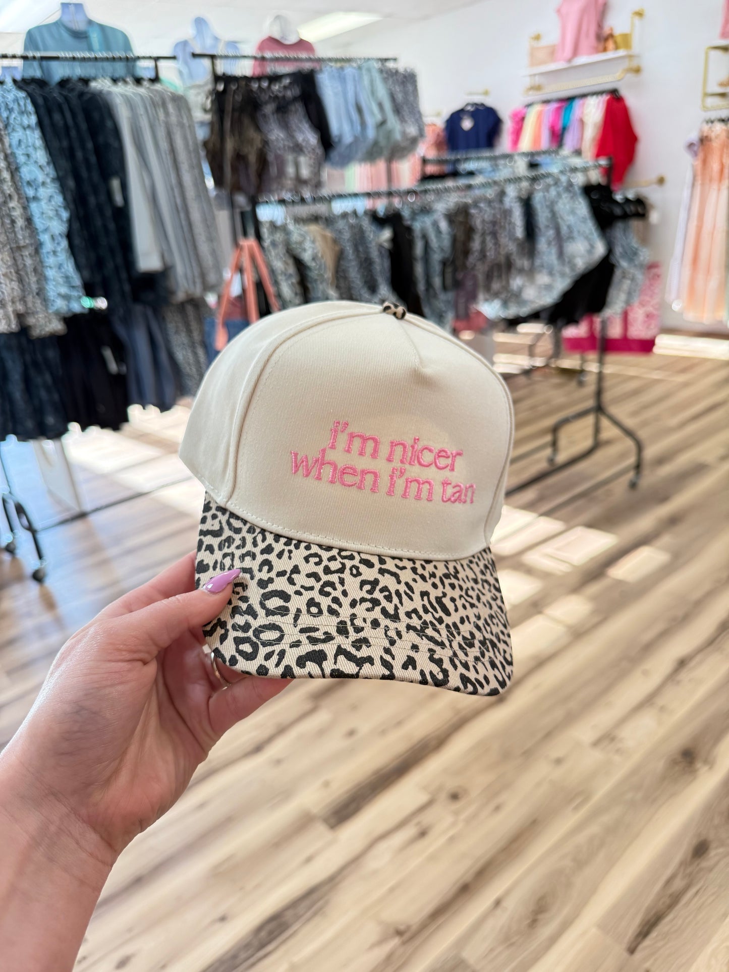 I’M NICER WHEN I’M TAN LEOPARD/TAN TRUCKER HAT