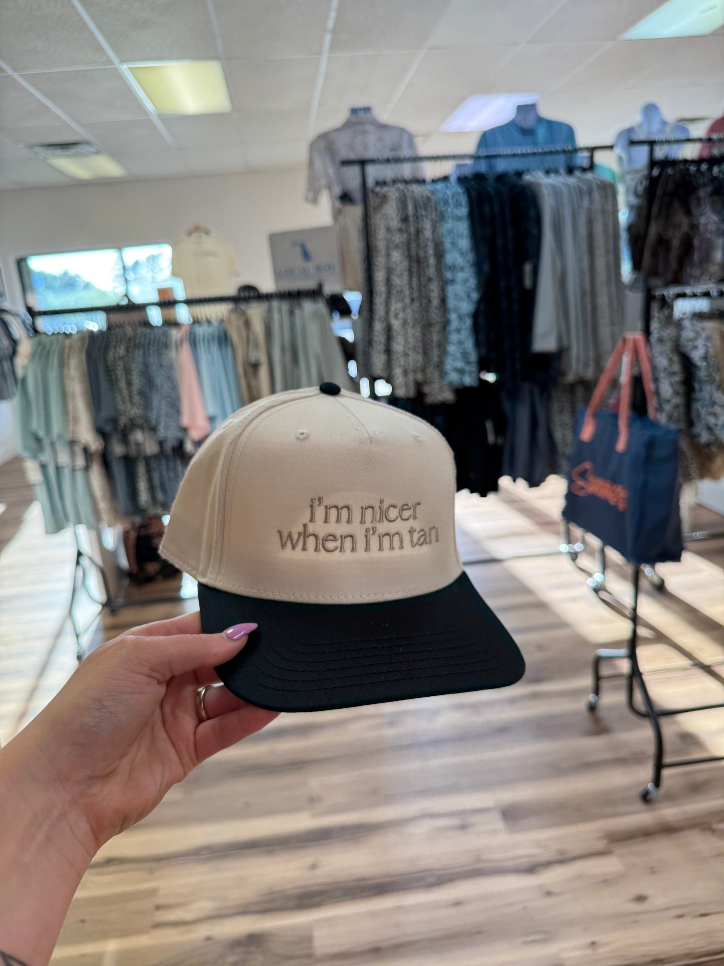 I’M NICER WHEN I’M TAN BLK/TAN TRUCKER HAT