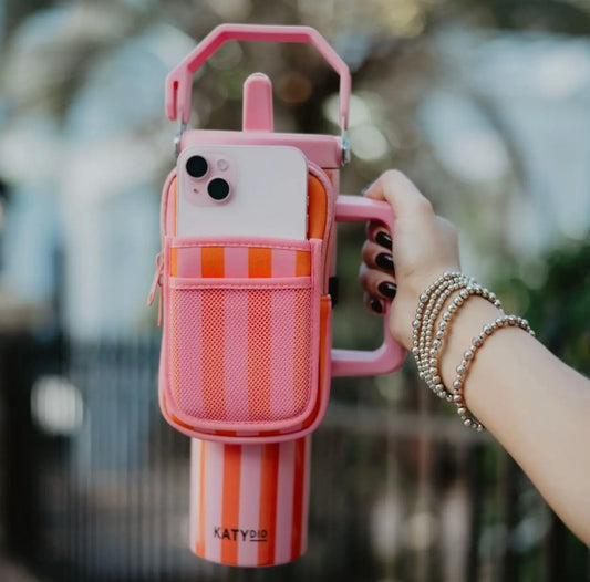 PINK AND ORANGE STRIPED POUCH