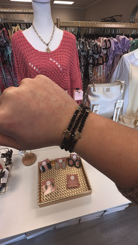 BLACK CRYSTAL CROSS BRACELET SET