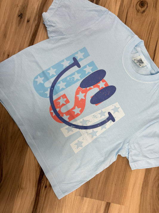 USA SMILEY FACE BOXY TOP
