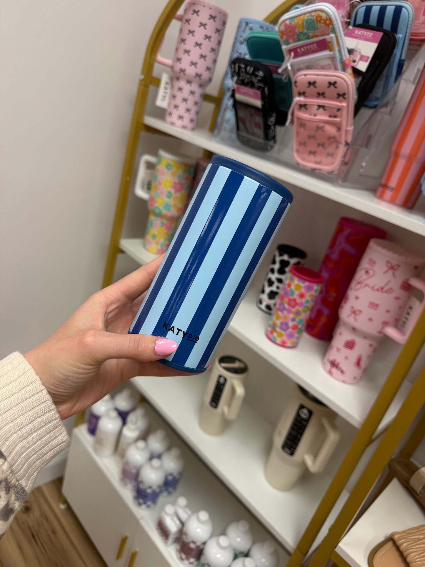 NAVY STRIPE CAN COOLER