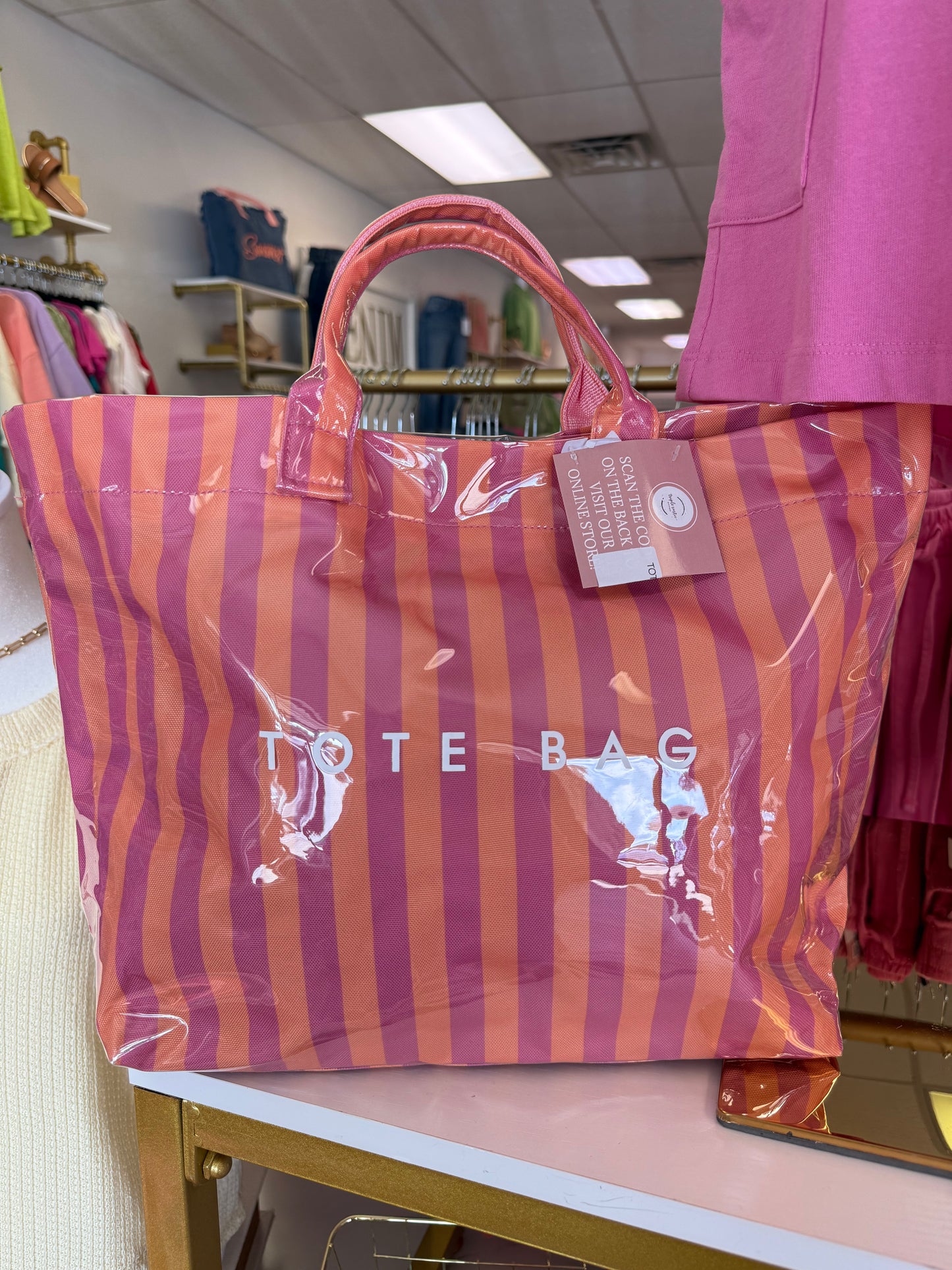 TOTE BAG ORANGE & PINK STRIPES