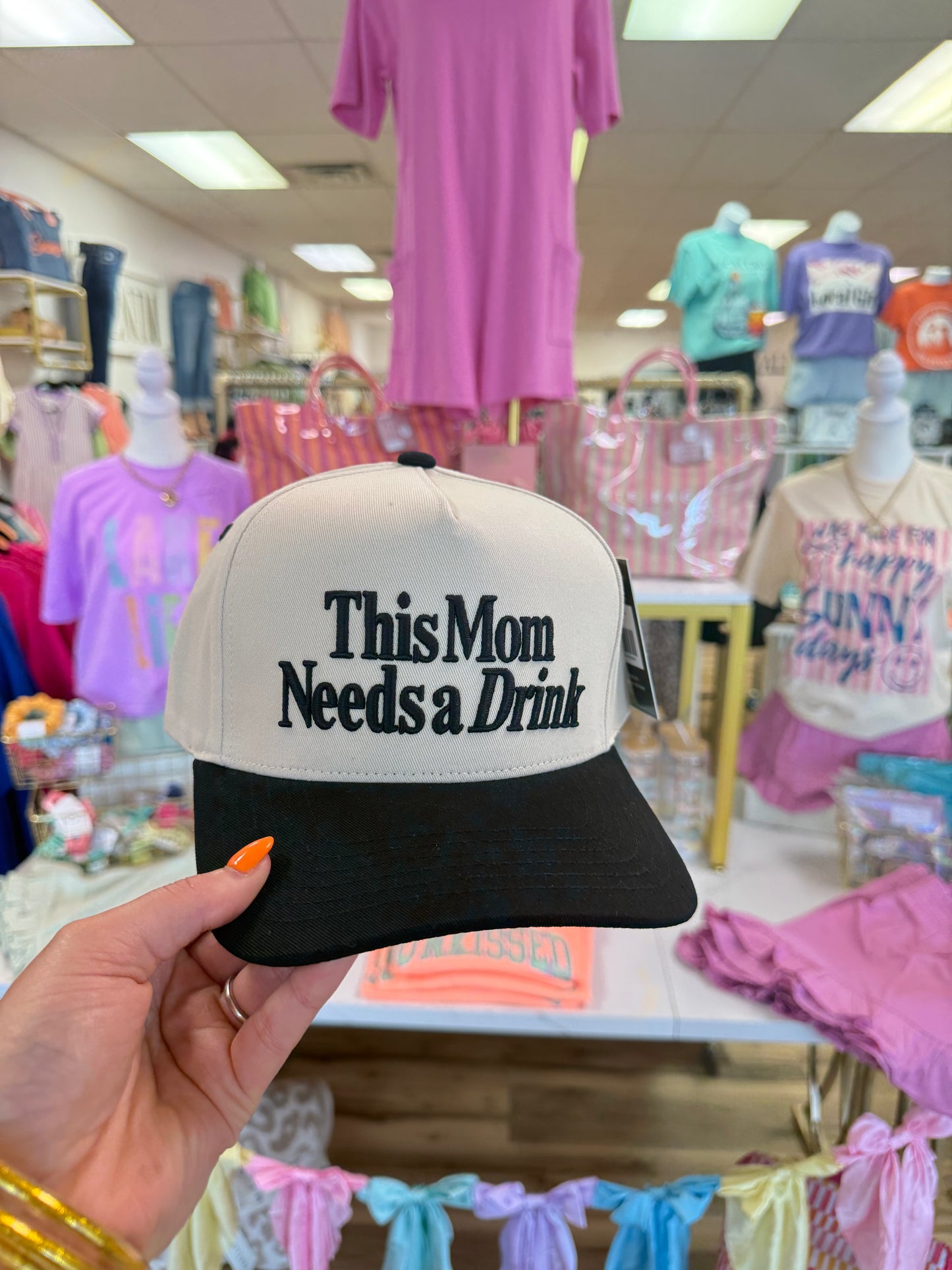 THIS MOM NEEDS A DRINK HAT TWO TONE